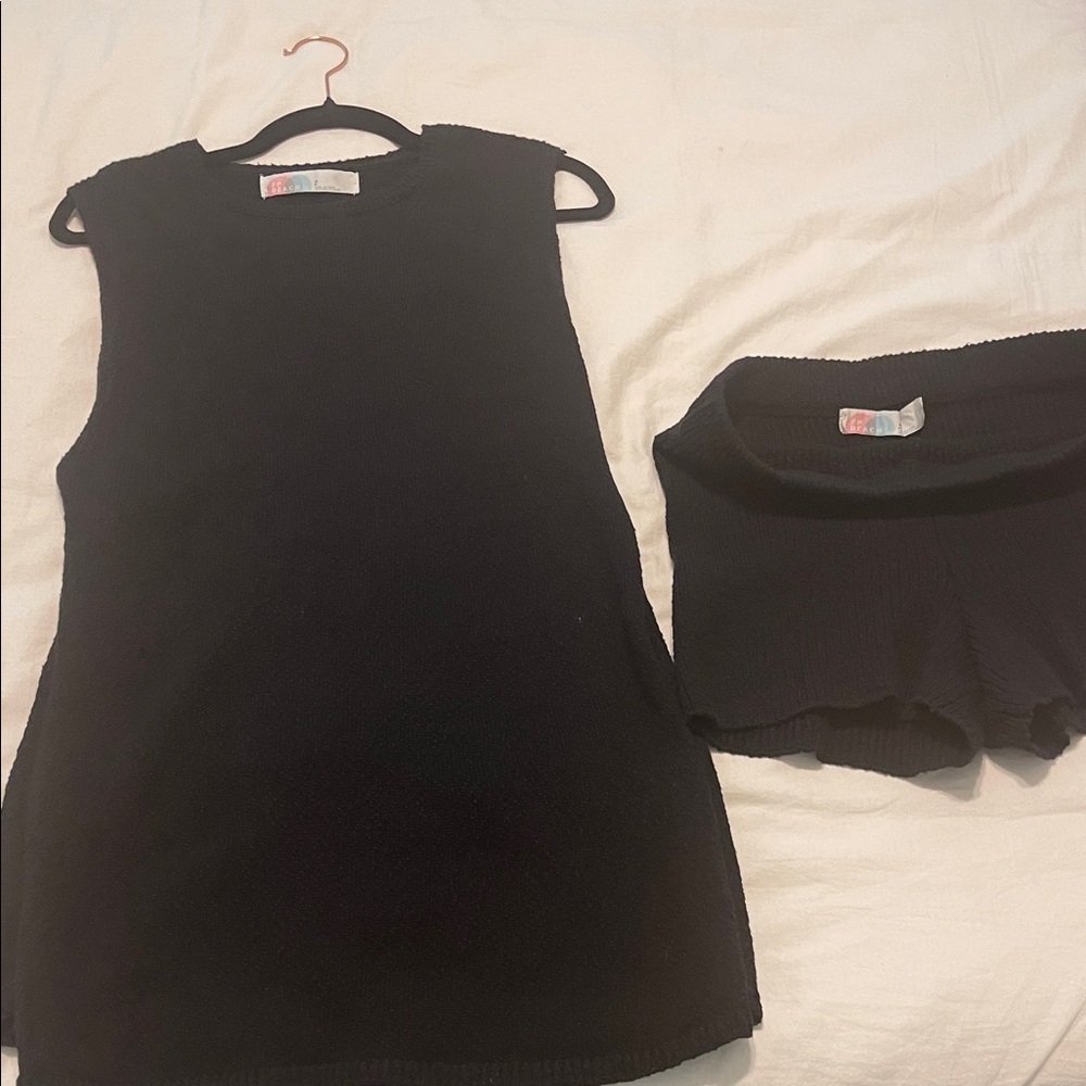 Free People Black Knit Top and Shorts